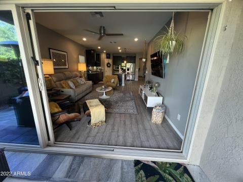 Covered Patio Looking at Living and Kitc