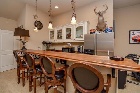 Bar area in game room/flex space.