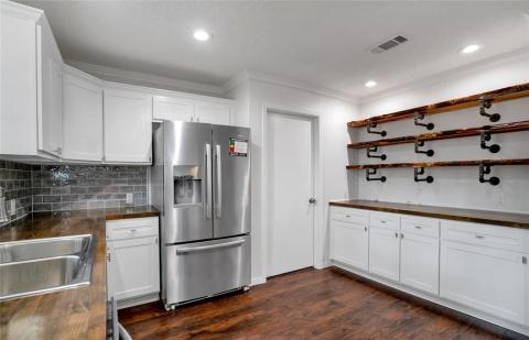 Brand new kitchen with industrial style open shelves