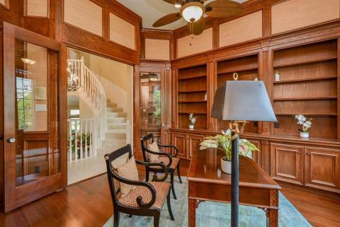 Think Dickens.Think Downton Abbey.Think proud, superlative craftsmanship at a superlative cost, to create this singular study/library/home office, the likes of which most of us will never see or experience.The placement of it is also astounding