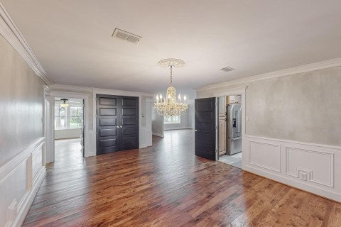 Dining room crown molding, picture frame molding, custom chandelier