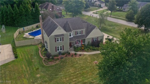 Drone / aerial view of a pool area