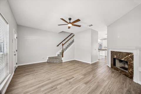 Note the cozy fireplace.