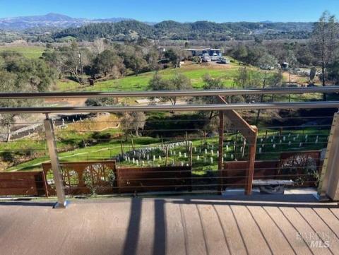 Easterly views of the Dry Creek Valley from the first story deck with stainless steel rails.
