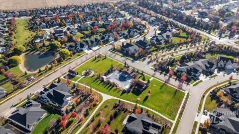Aerial overview of property's location with nearby suburban area