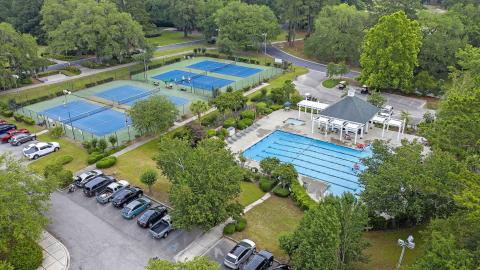 Overhead view of Home and green
