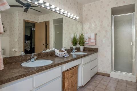 Master Bath has extra long vanity, shower and bath.